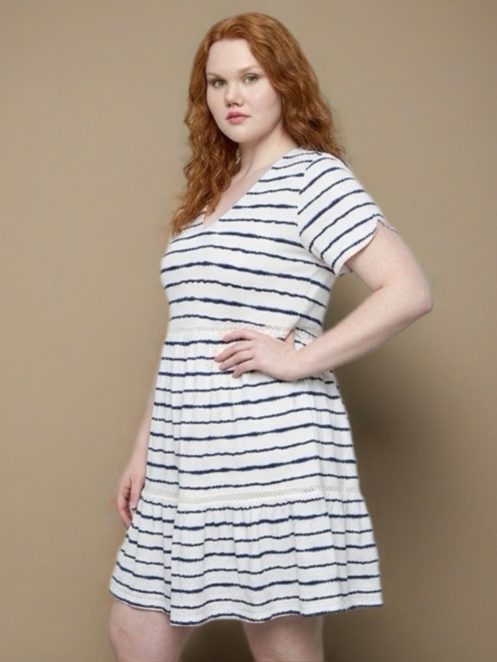 Carve Designs - Navy and White Tie Dye Stripe Gable Dress - NWT